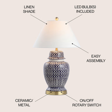 Tegola 28.5" Ceramic/Iron Coastal Modern LED Table Lamp - JONATHAN Y